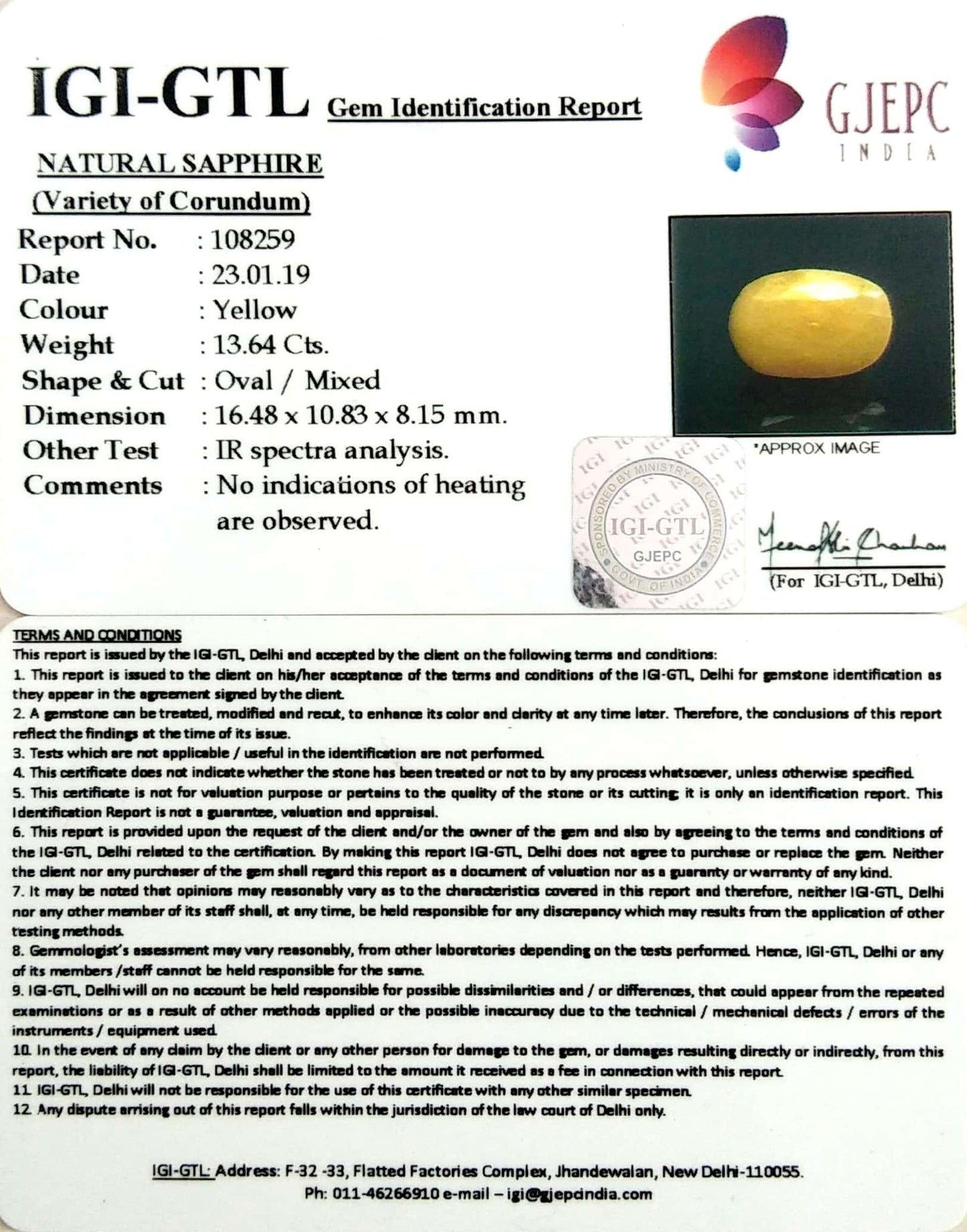 15.16 Ratti Natural Yellow Sapphire with Govt Lab Certificate-(1221)