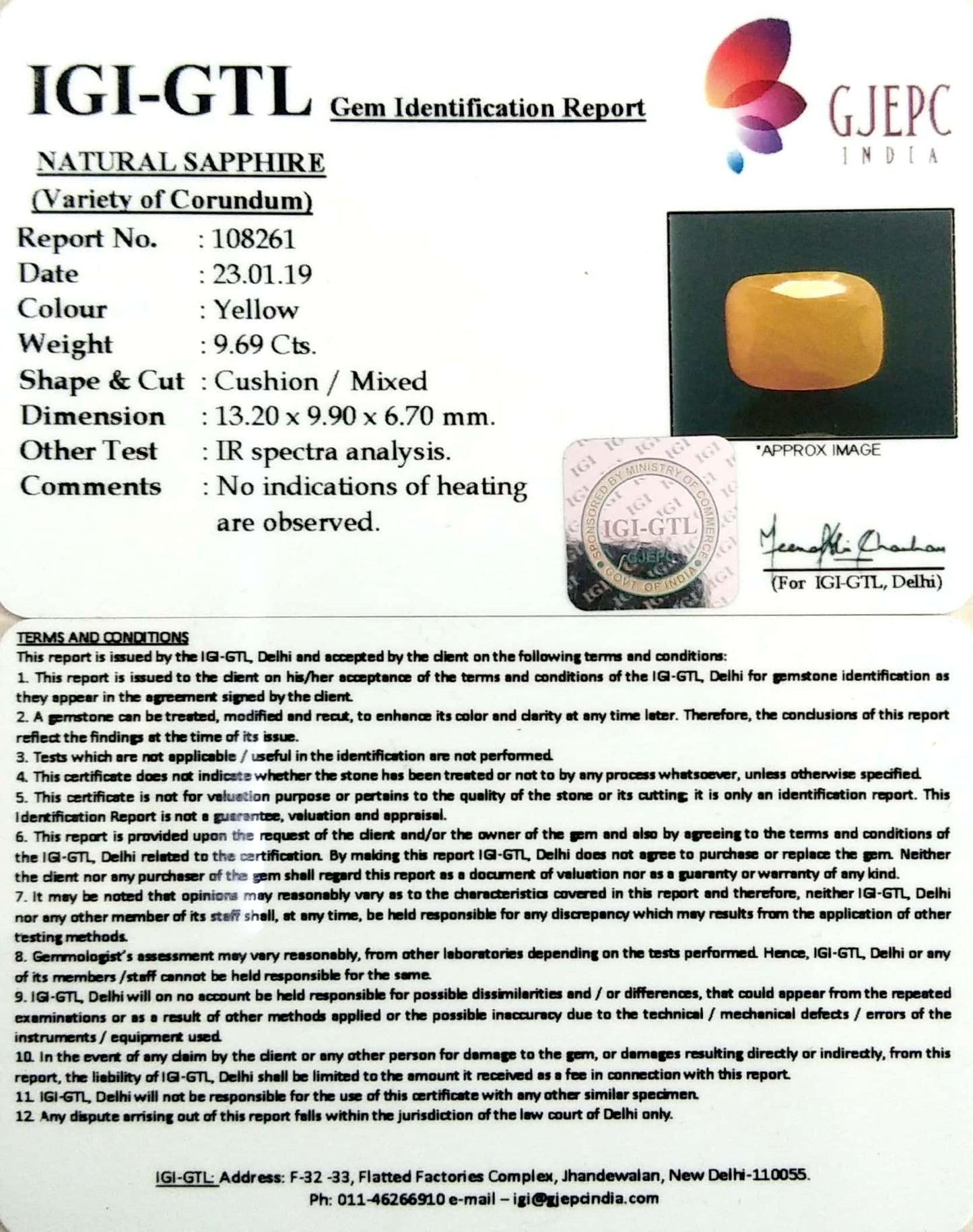 10.77 Ratti Natural Yellow Sapphire with Govt Lab Certificate-(1221)