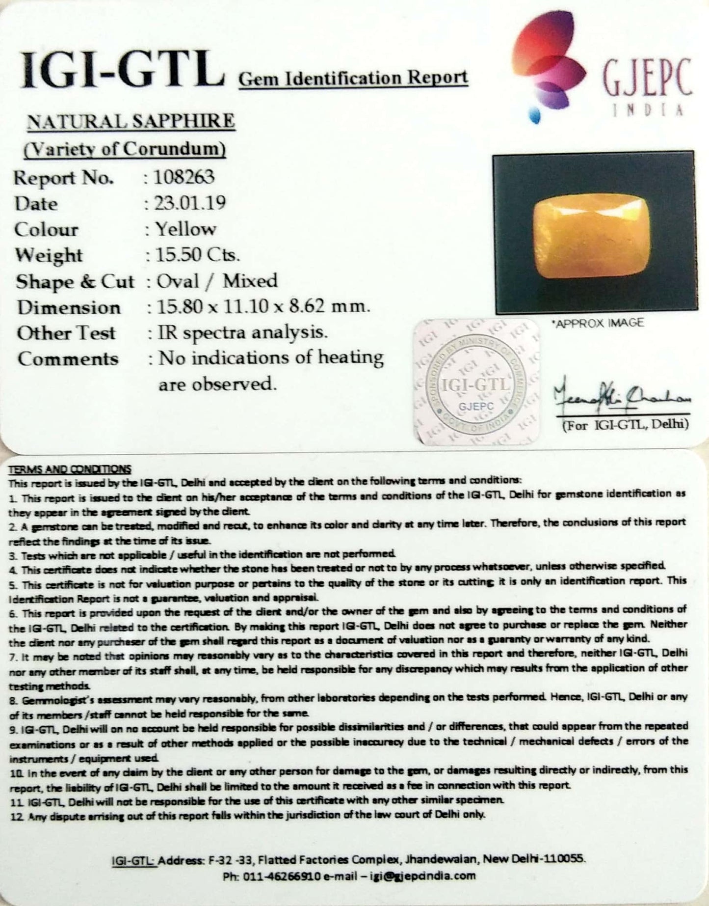 17.22 Ratti Natural Yellow Sapphire with Govt Lab Certificate-(1221)