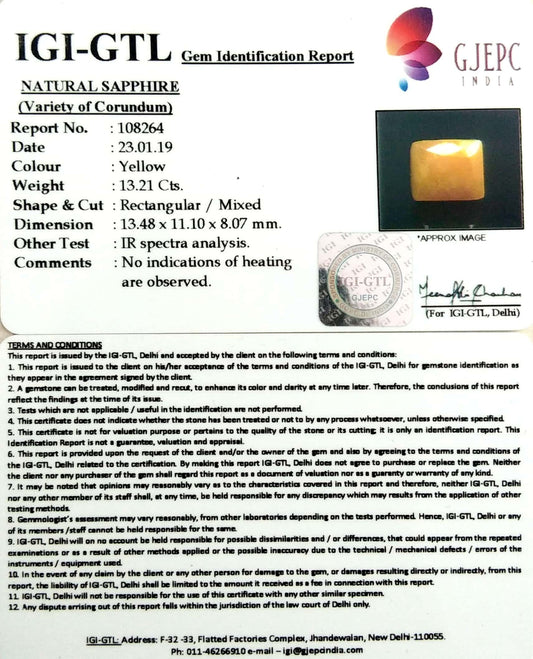 14.68 Ratti Natural Yellow Sapphire with Govt Lab Certificate-(1221)