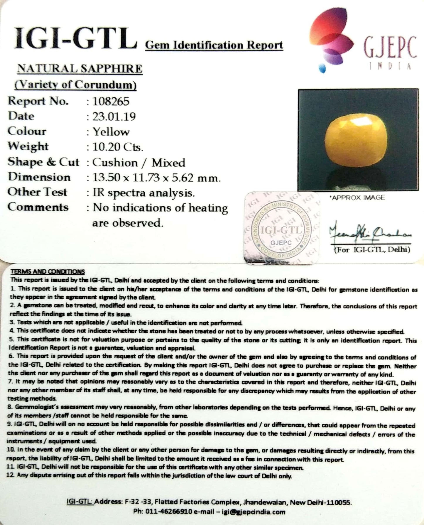 11.33 Ratti Natural Yellow Sapphire with Govt Lab Certificate-(1221)