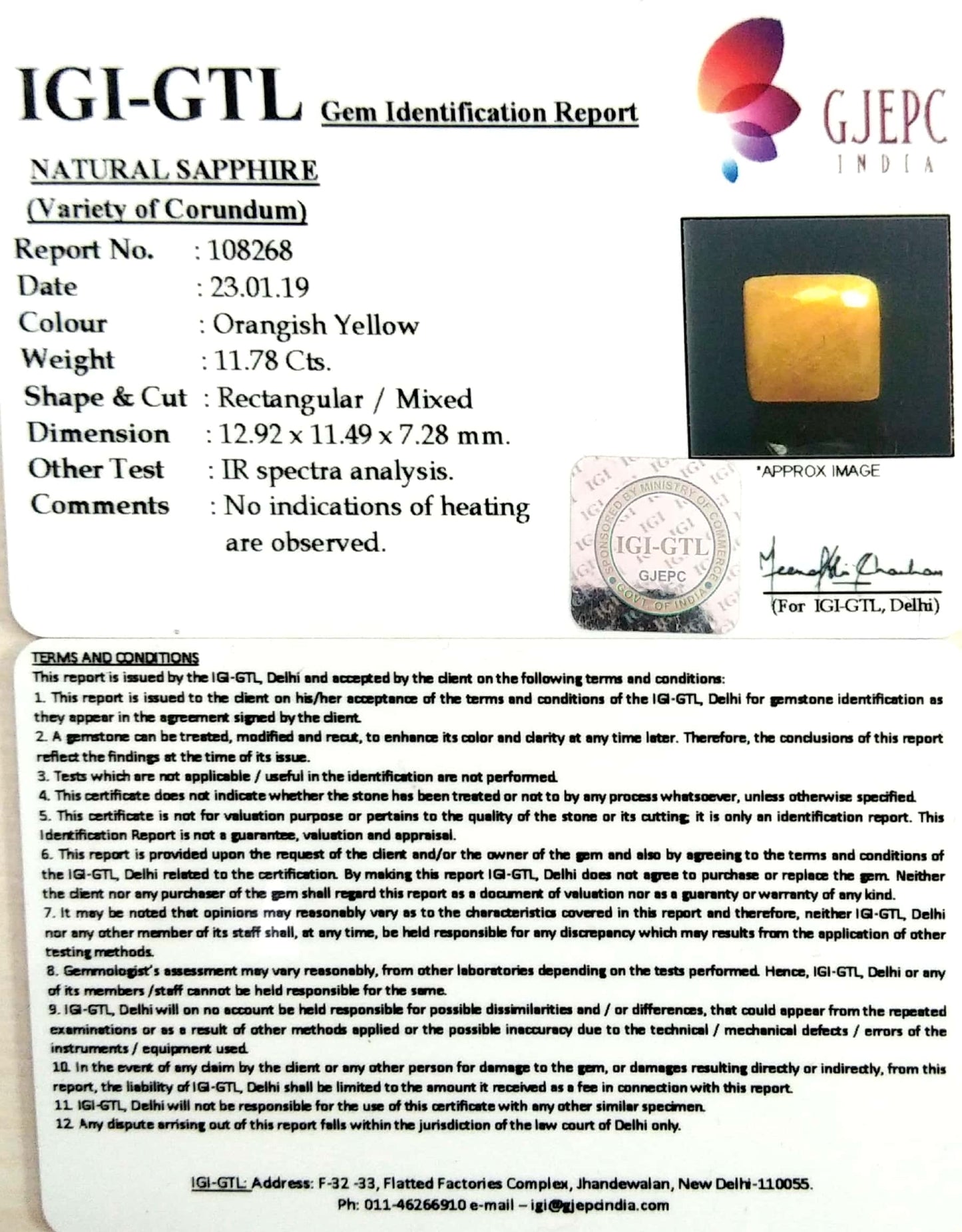 13.09 Ratti Natural Yellow Sapphire with Govt Lab Certificate-(1221)