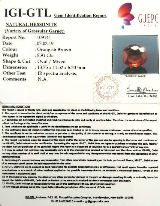 9.90 Ratti Natural Hessonite with Govt. Lab Certificate-(1221)