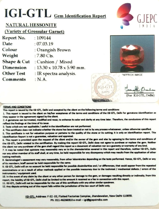 8.67 Ratti Natural Hessonite with Govt. Lab Certificate-(1221)