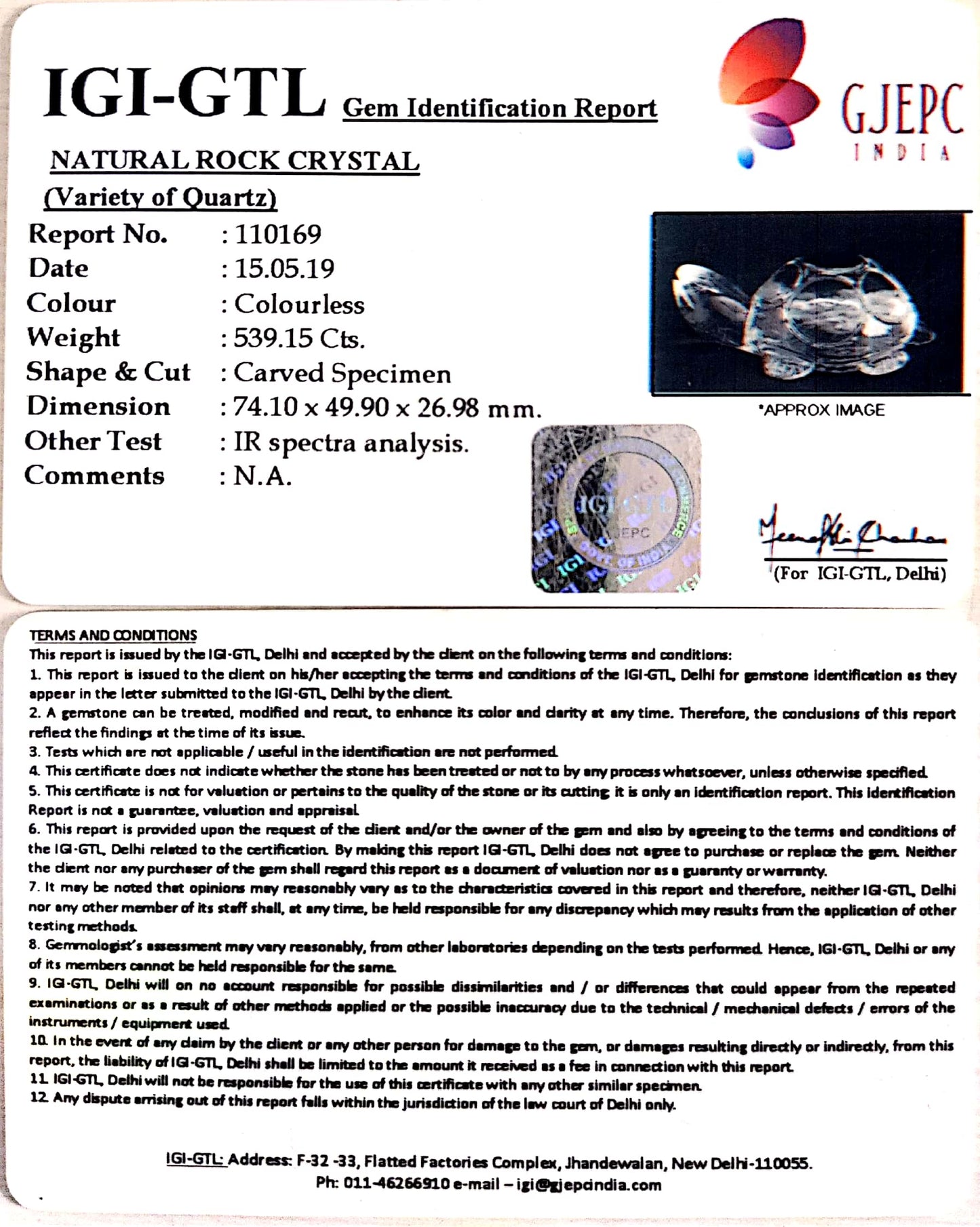 Natural Rock Crystal With Govt. Lab Certificate-60