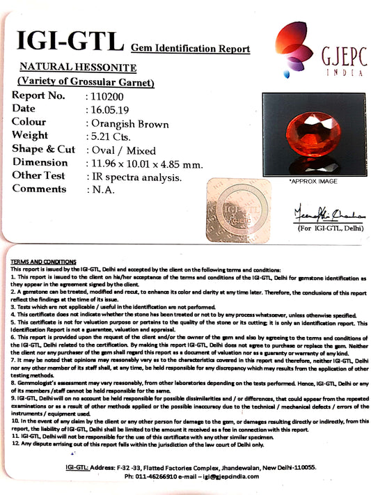 5.79 Ratti  Natural Hessonite with Govt. Lab Certificate-(1221)