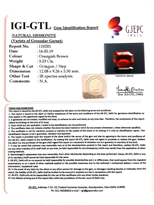 6.41 Ratti  Natural Hessonite with Govt. Lab Certificate-(1221)