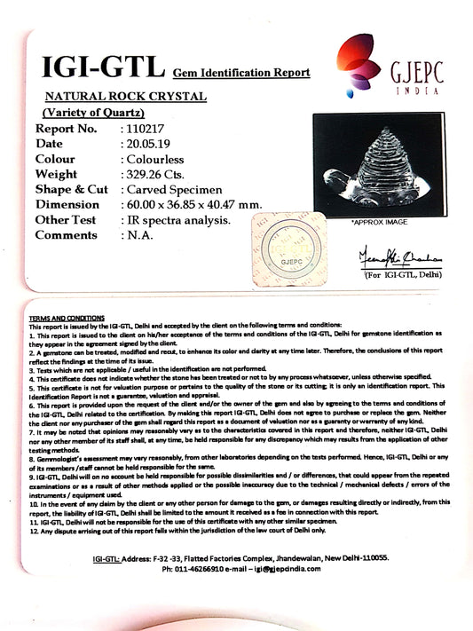 Natural Rock Crystal With Govt. Lab Certificate