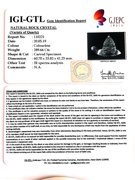 Natural Rock Crystal With Govt. Lab Certificate