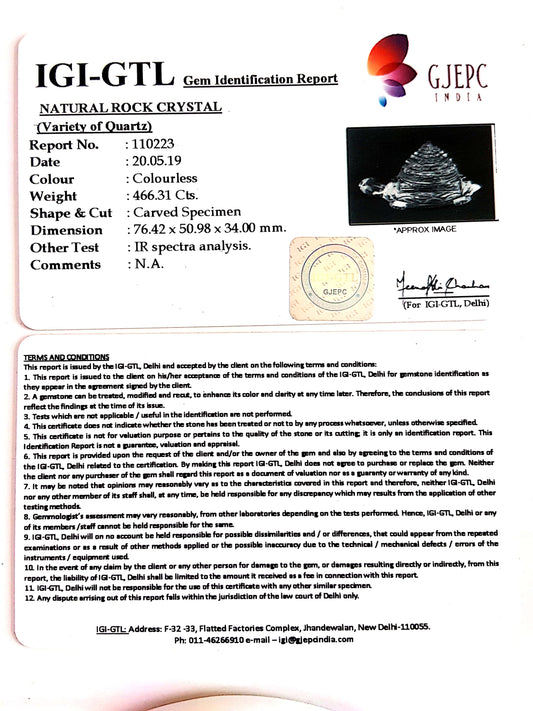 Natural Rock Crystal With Govt. Lab Certificate