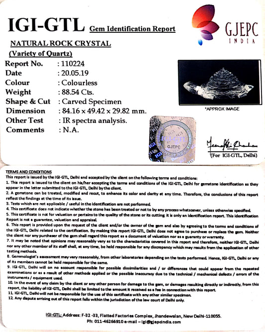 Natural Rock Crystal With Govt. Lab Certificate