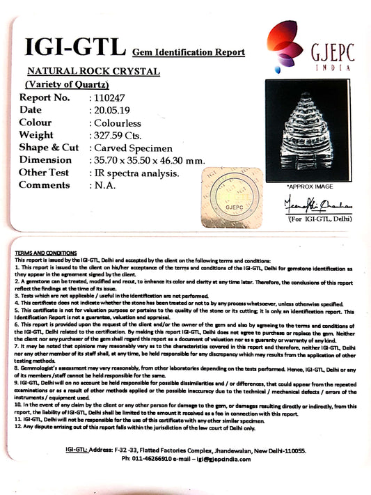 Natural Rock Crystal With Govt. Lab Certificate