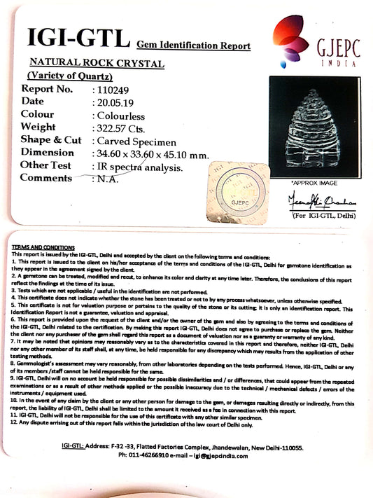 Natural Rock Crystal With Govt. Lab Certificate