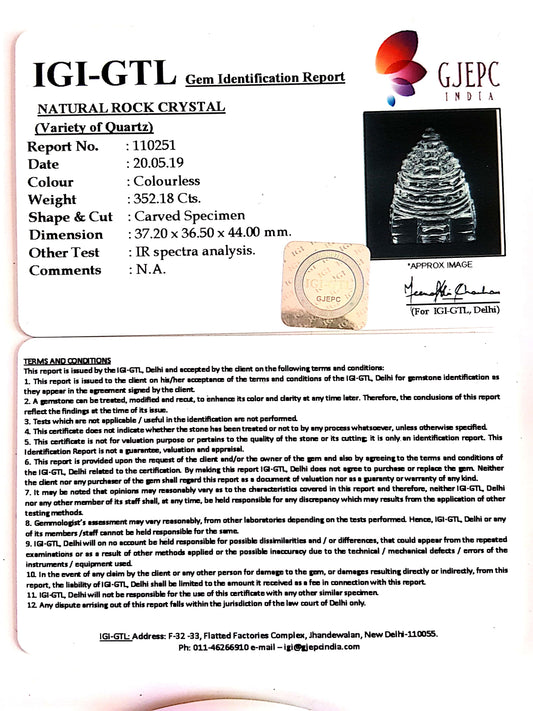 Natural Rock Crystal With Govt. Lab Certificate