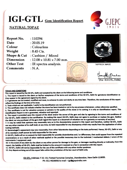 9.39 Ratti Natural White Topaz  with Govt Lab Certificate - (1665)