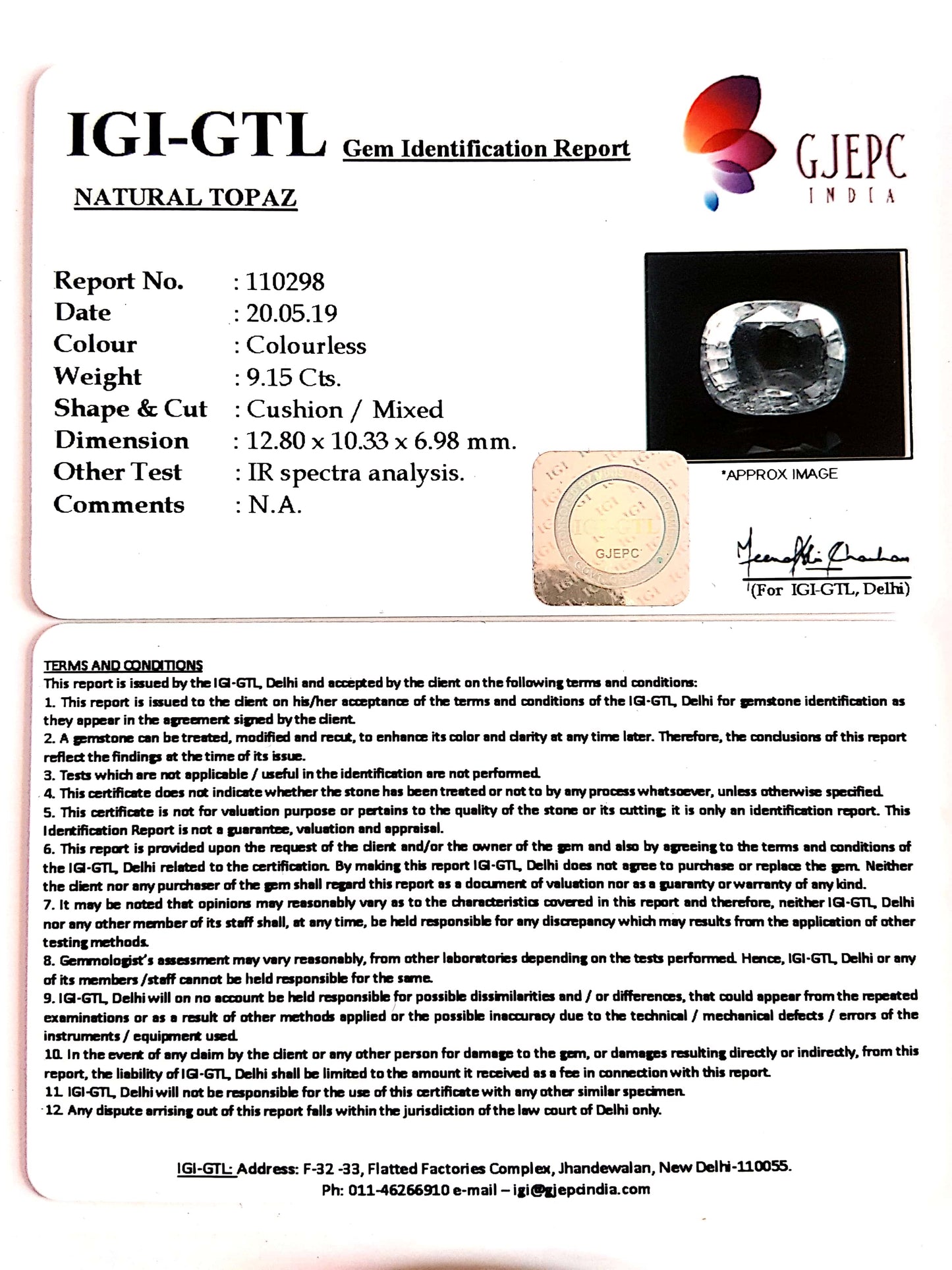 10.17 Ratti Natural White Topaz with Govt Lab Certificate - (1665)