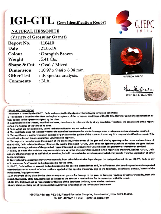 6.01 Ratti  Natural Hessonite with Govt. Lab Certificate-(1221)