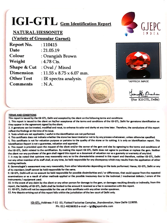 5.31 Ratti  Natural Hessonite with Govt. Lab Certificate-(1221)