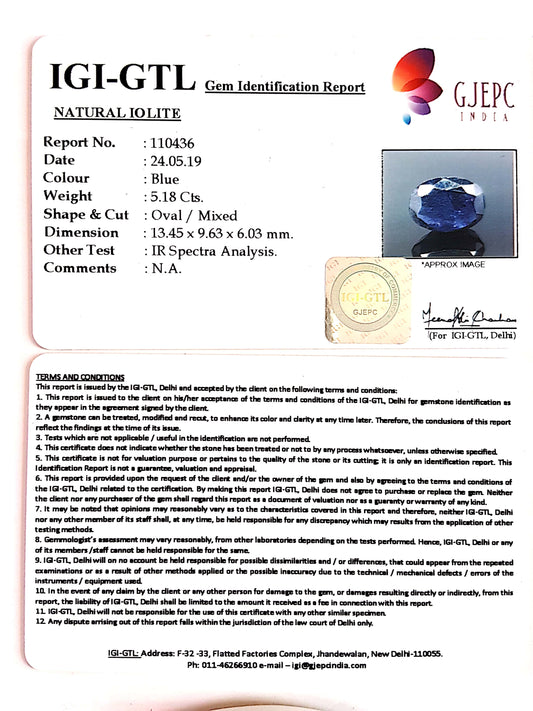 5.76 Ratti Natural Iolite With Govt. Lab Certificate-(610)