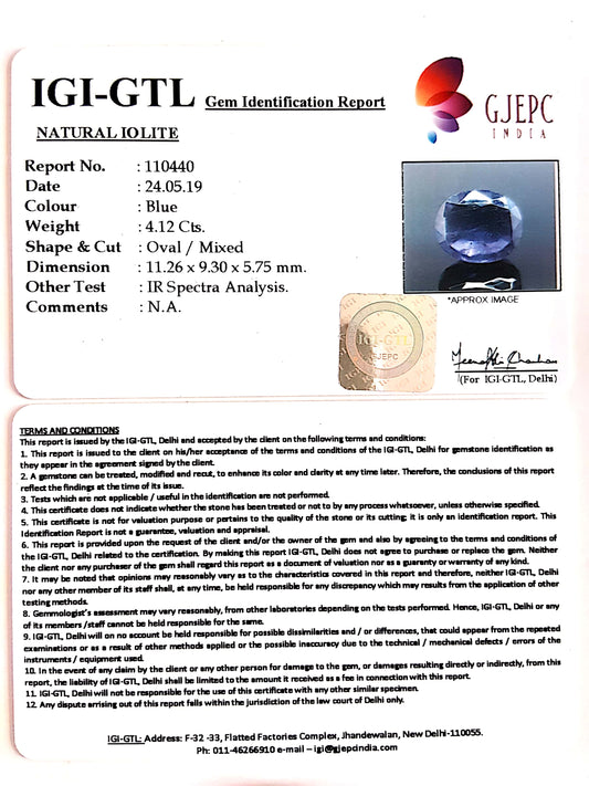 4.58 Ratti Natural Iolite With Govt. Lab Certificate-(1221)