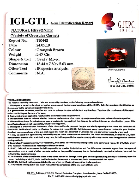 6.30 Ratti  Natural Hessonite with Govt. Lab Certificate-(1221)