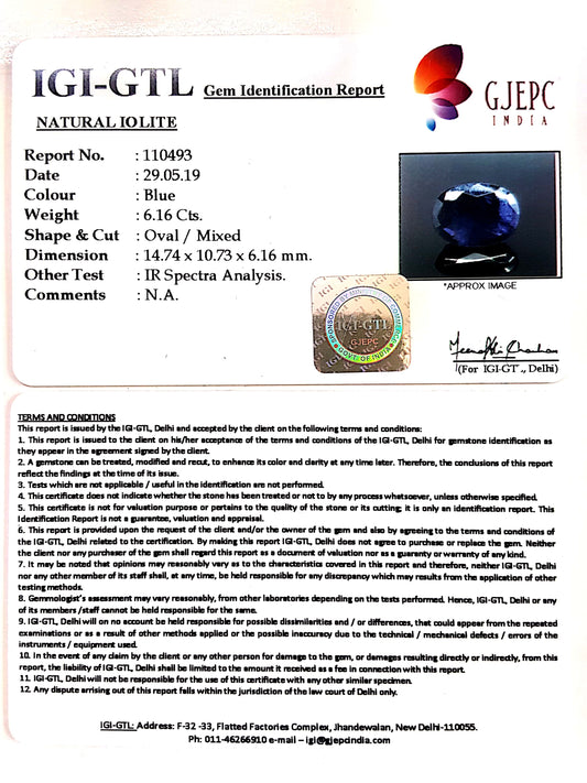 6.84 Ratti Natural Iolite With Govt. Lab Certificate-(1221)