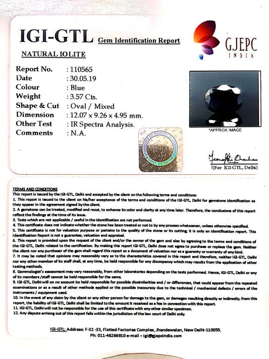 3.97 Ratti Natural Iolite With Govt. Lab Certificate-(1221)