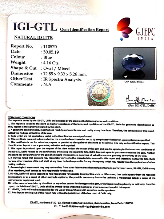 4.62 Ratti Natural Iolite With Govt. Lab Certificate-(1221)