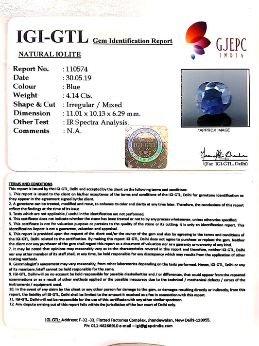 4.60 Ratti Natural Iolite With Govt. Lab Certificate-(1221)