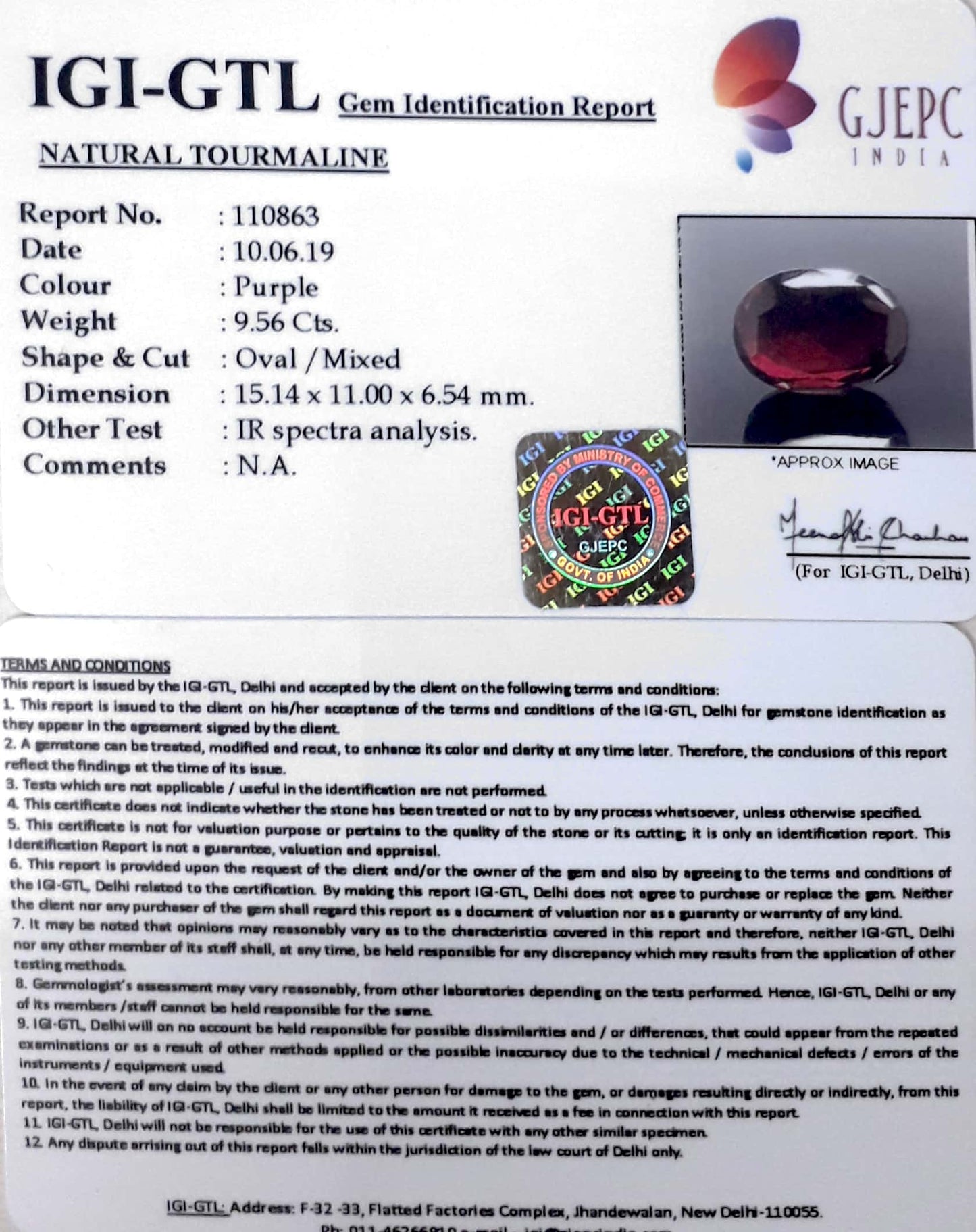 10.61 Ratti Natural Tourmaline With Govt. Lab Certificate-(5661)