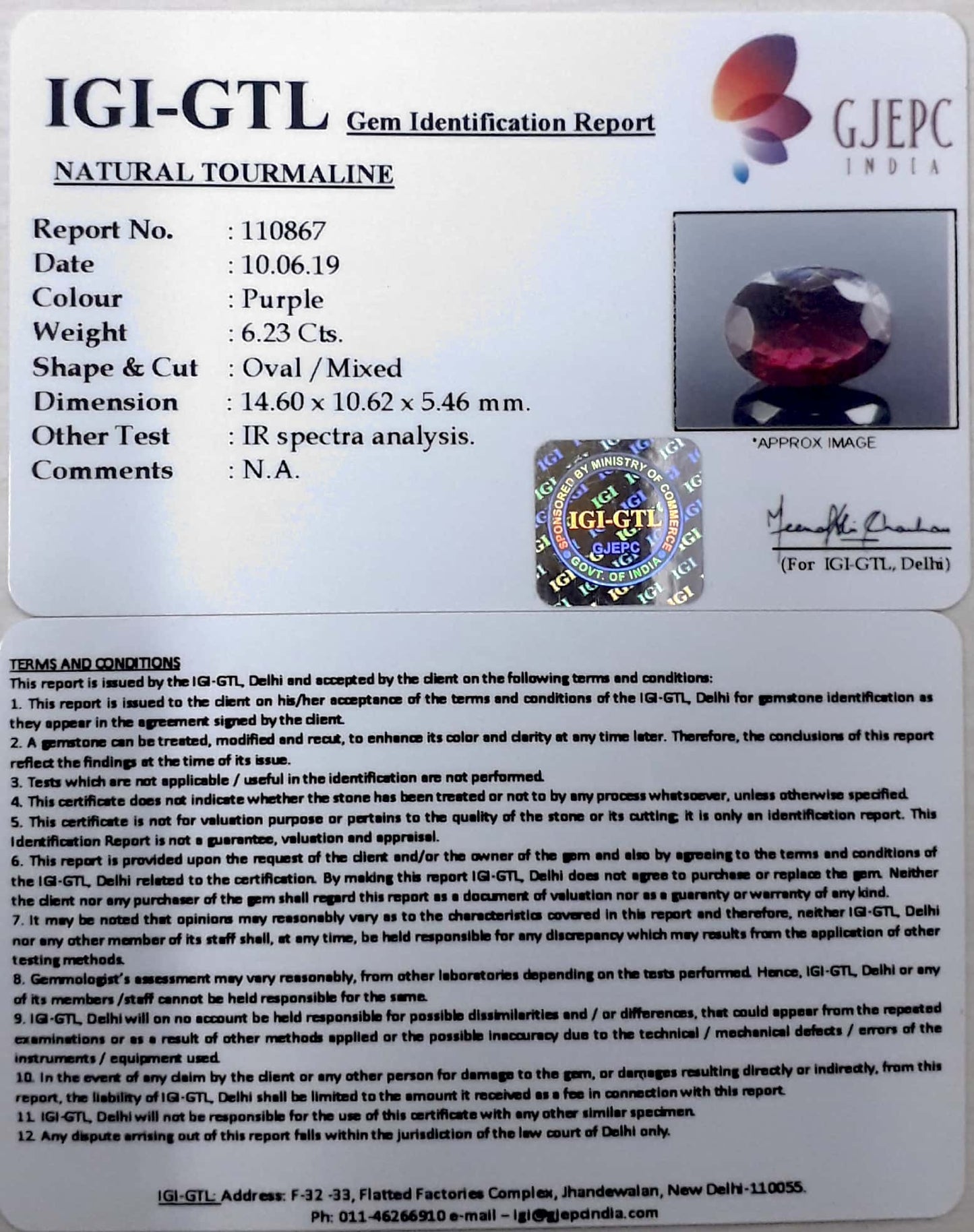 6.91 Ratti Natural Tourmaline With Govt. Lab Certificate-(3441)