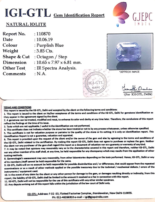 4.28 Ratti Natural Iolite With Govt. Lab Certificate-(2331)