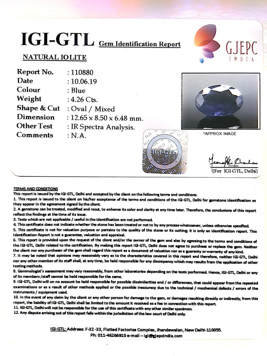 4.73 Ratti Natural Iolite With Govt. Lab Certificate-(1221)