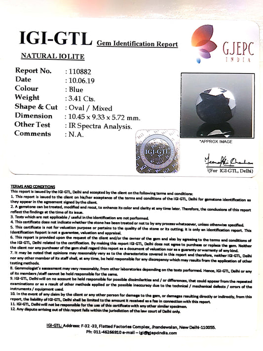 3.79 Ratti Natural Iolite With Govt. Lab Certificate-(1221)