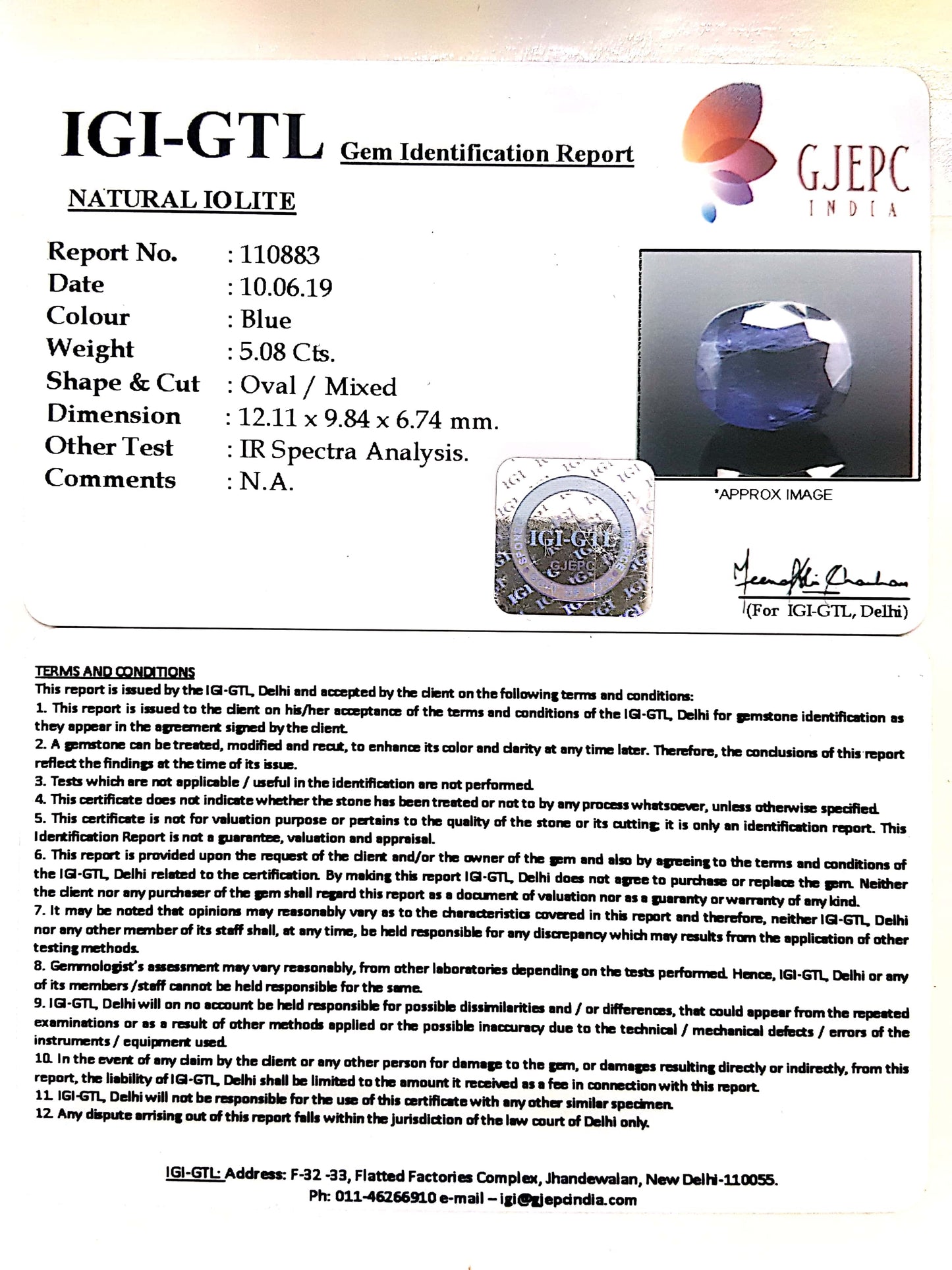 5.64 Ratti Natural Iolite With Govt. Lab Certificate-(610)