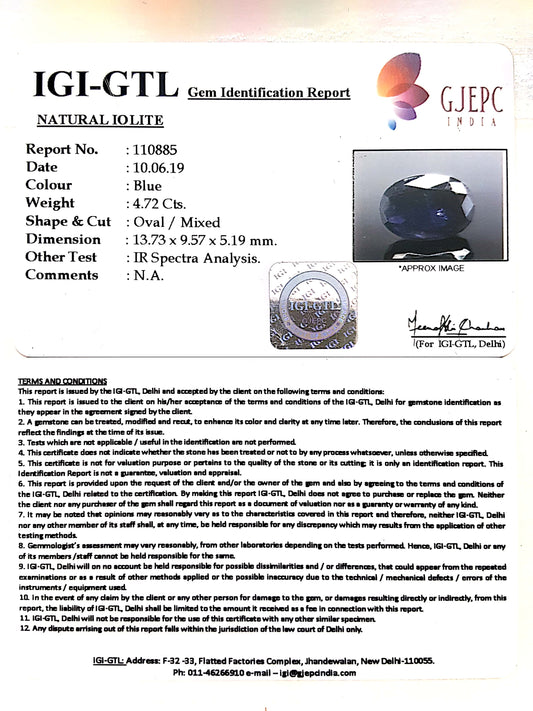 5.24 Ratti Natural Iolite With Govt. Lab Certificate-(1221)