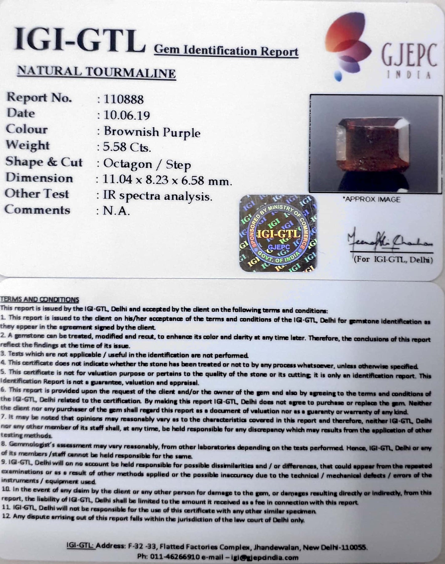 6.19 Ratti Natural Tourmaline With Govt. Lab Certificate-(3441)