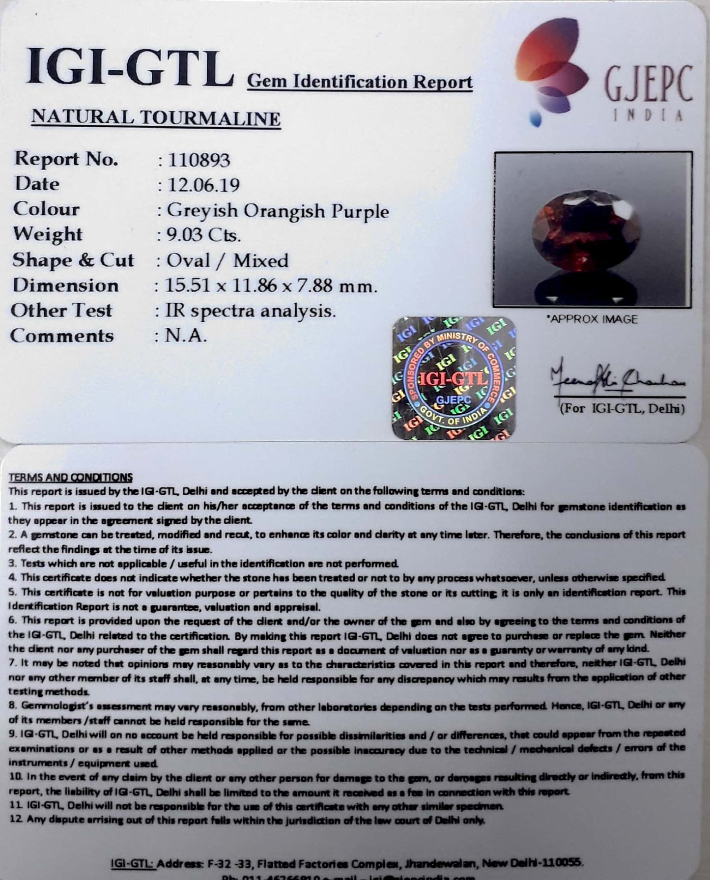 10.02 Ratti Natural Tourmaline With Govt. Lab Certificate-(3441)