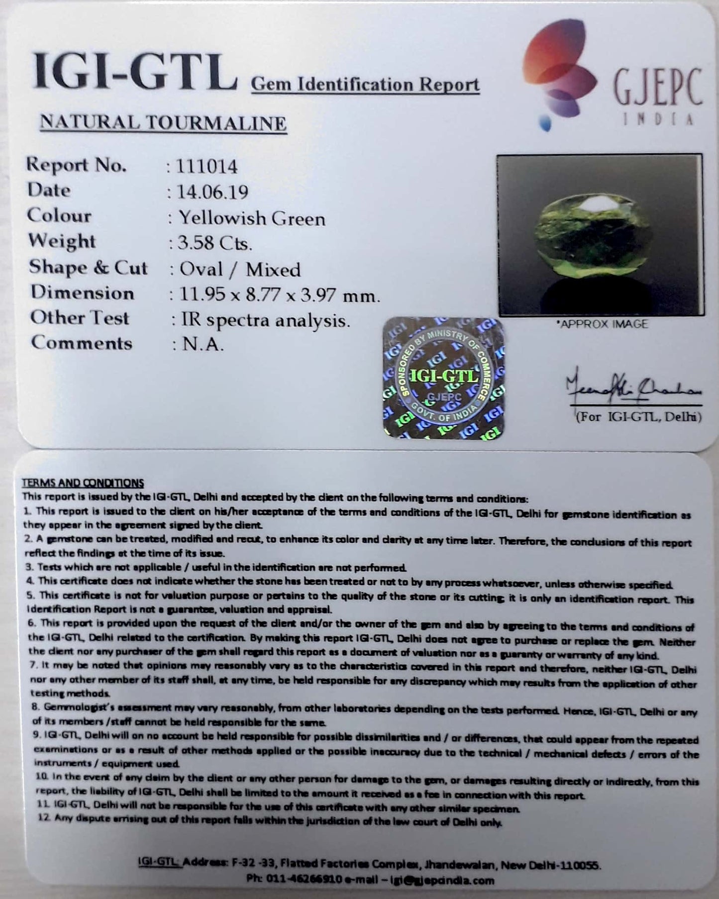 3.97 Ratti Natural Tourmaline With Govt. Lab Certificate-(4551)