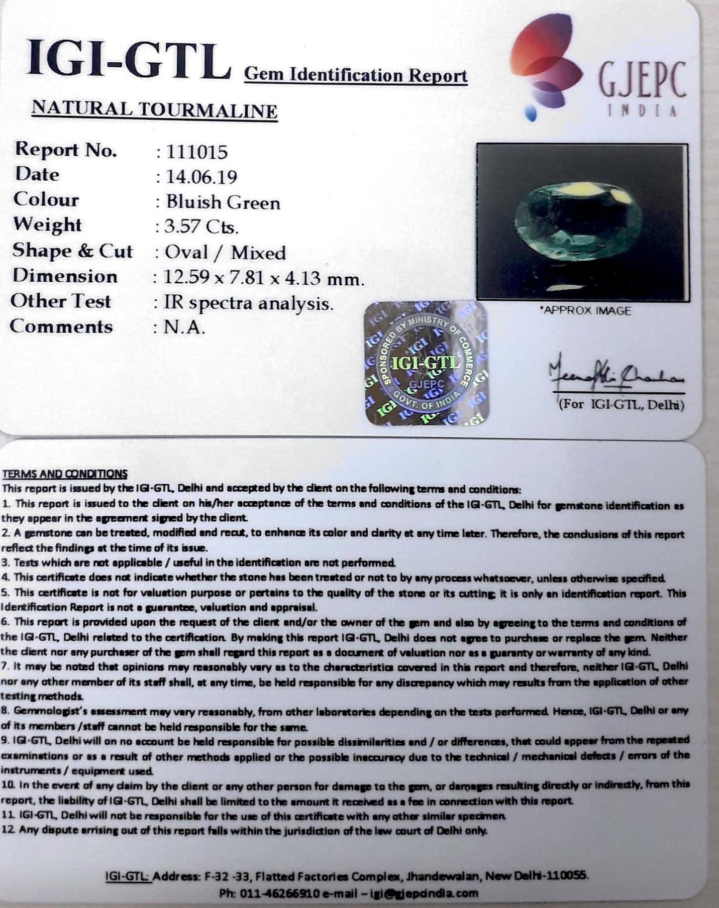 3.96 Ratti Natural Tourmaline With Govt. Lab Certificate-(4551)