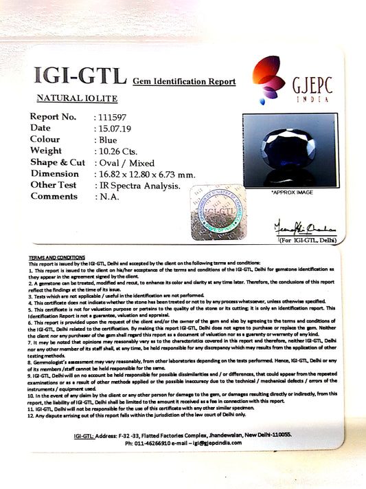 11.40 Ratti Natural Iolite With Govt. Lab Certificate-(610)