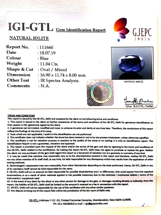 12.27 Ratti Natural Iolite With Govt. Lab Certificate-(1221)