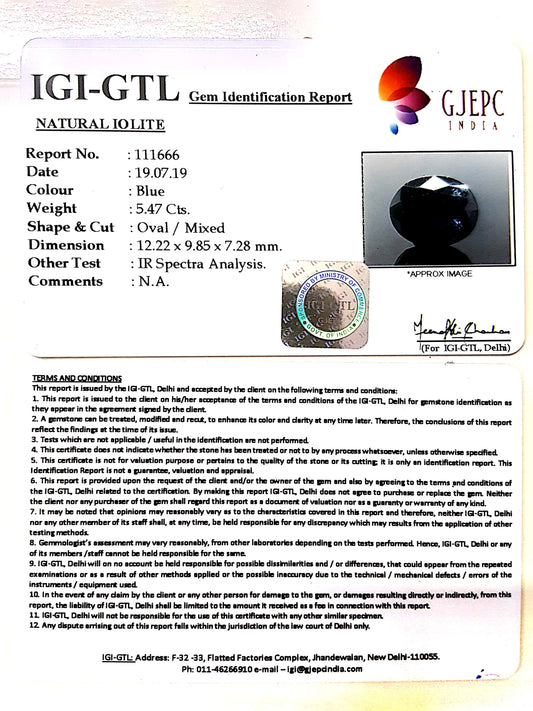 6.08 Ratti Natural Iolite With Govt. Lab Certificate-(610)