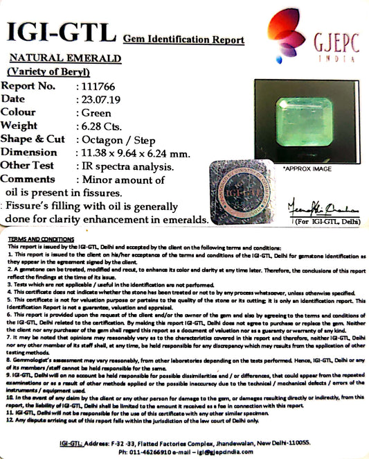 6.98 Ratti Natural Panna Stone with Govt. Lab Certificate (3441)