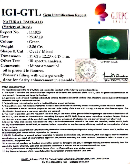 9.94 Ratti Natural Panna Stone with Govt. Lab Certificate (12210)