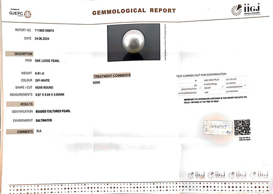 6.91/CT Natural South Sea Pearl with Govt. Lab Certificate (1550)