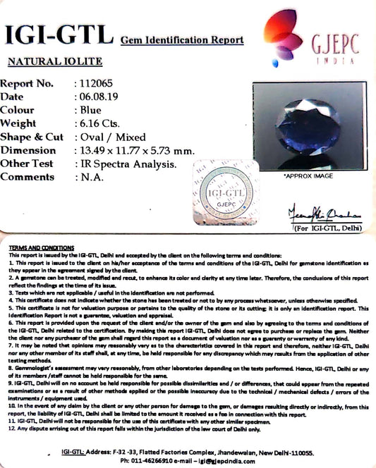 6.84 Ratti Natural Iolite With Govt. Lab Certificate-(1221)