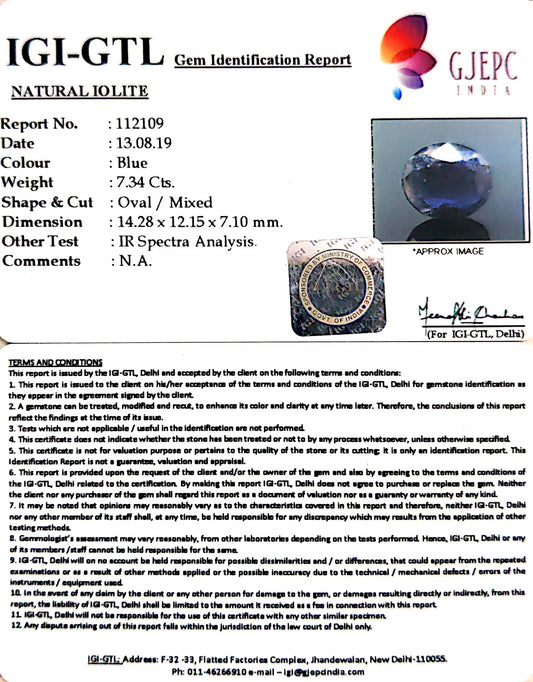 8.16 Ratti Natural Iolite With Govt. Lab Certificate-(1221)