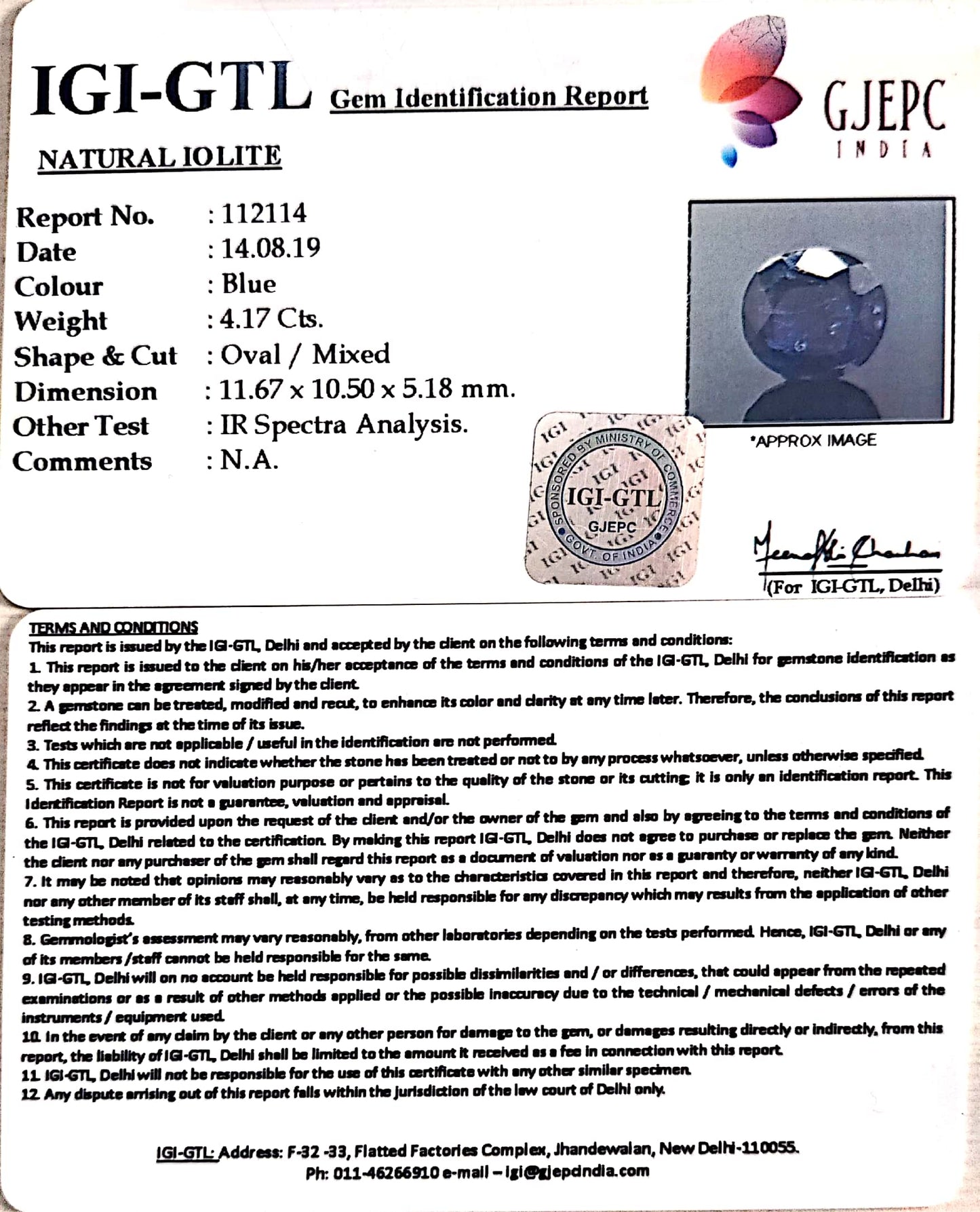 4.62 Ratti Natural Iolite With Govt. Lab Certificate-(1221)