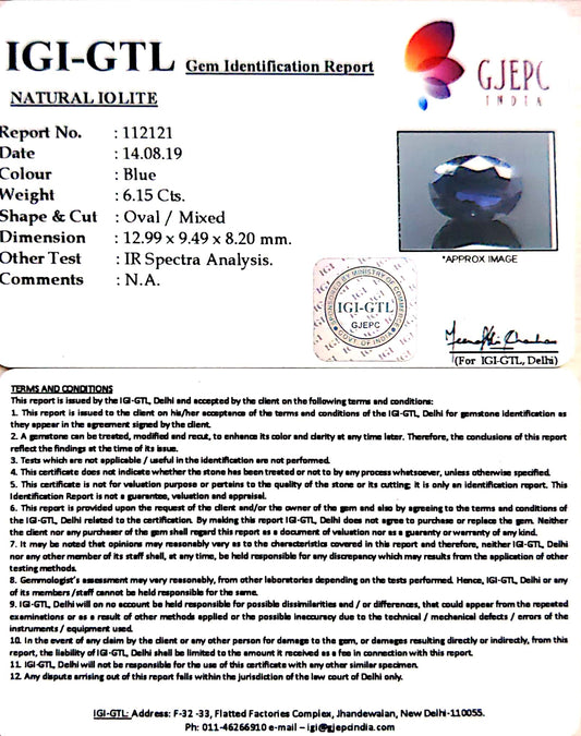 6.83 Ratti Natural Iolite With Govt. Lab Certificate-(1221)